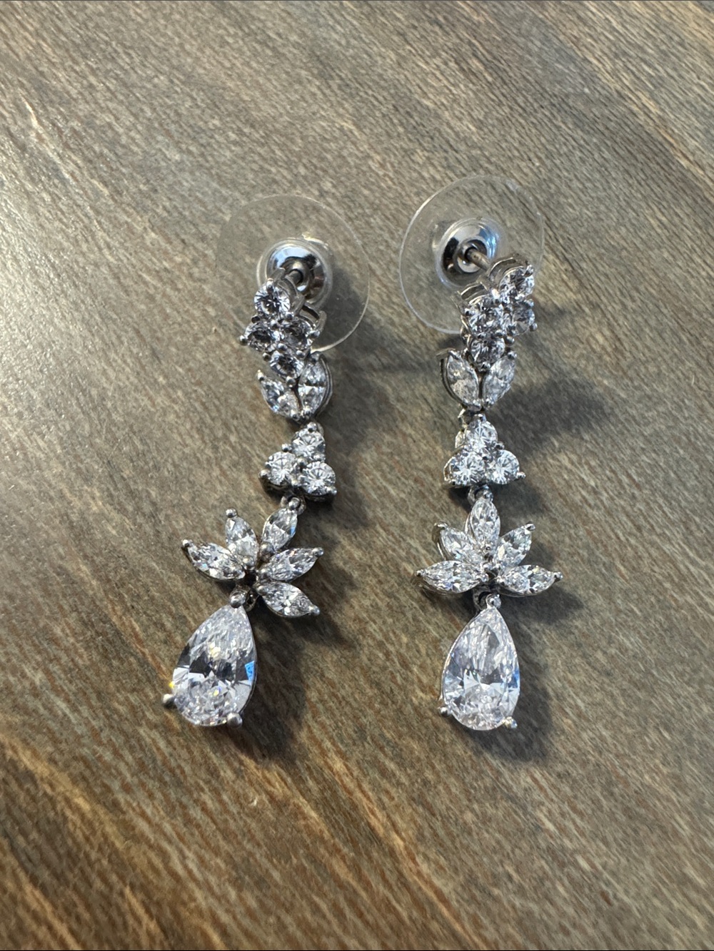 Elegant Sterling Silver Crystal Drop Earrings - White